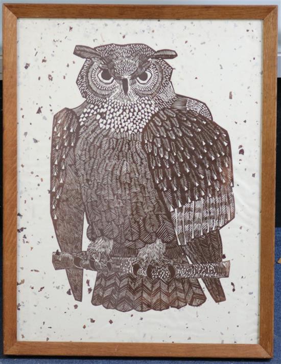 Graham Clarke (1941-) Perched owl, 20 x 15in.